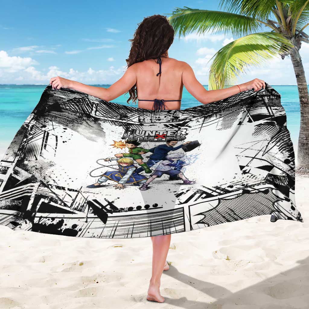 Main Characters Monochrome Graffiti Style Sarong with Gon Killua Kurapika and Leorio Team Design - The Mazicc