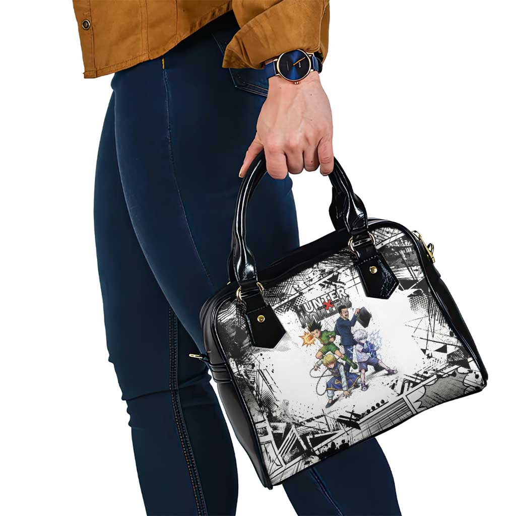 Main Characters Monochrome Graffiti Style Shoulder Handbag with Gon Killua Kurapika and Leorio Team Design - The Mazicc