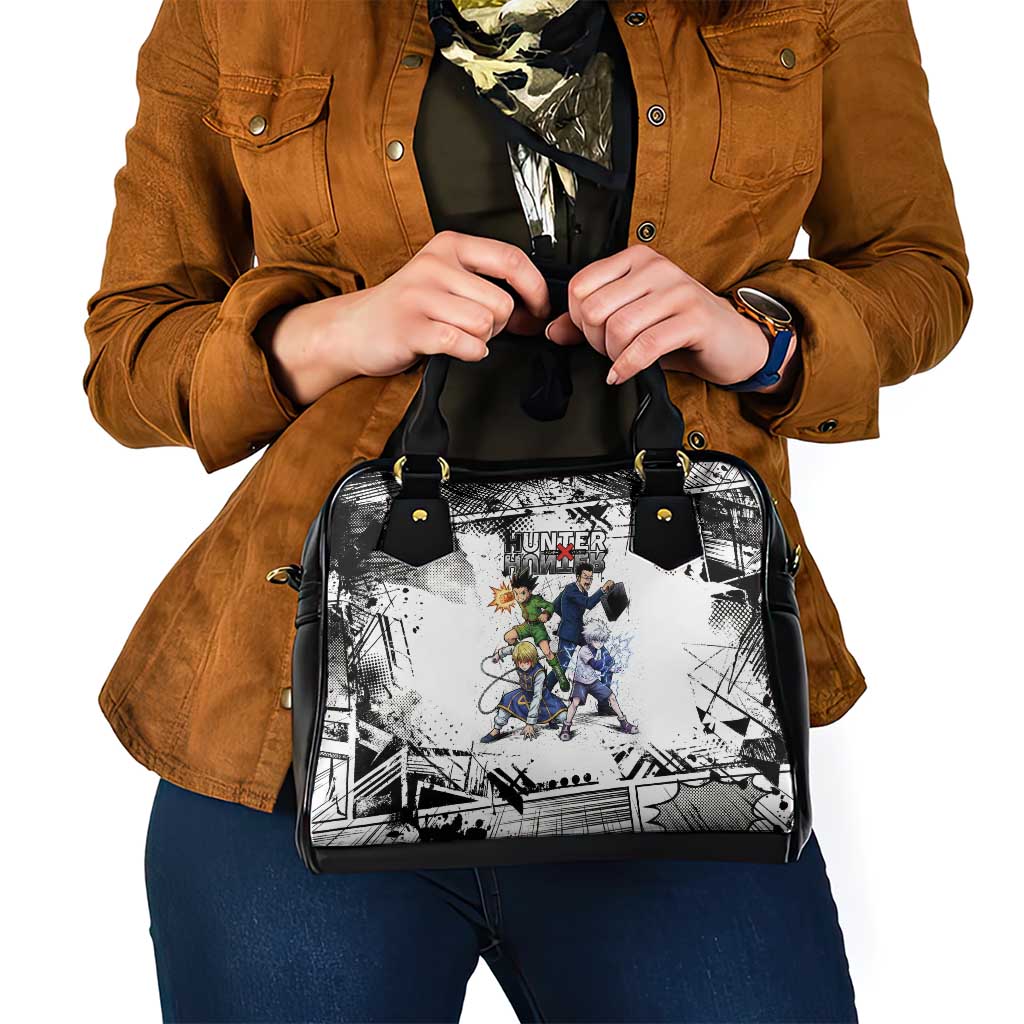 Main Characters Monochrome Graffiti Style Shoulder Handbag with Gon Killua Kurapika and Leorio Team Design - The Mazicc