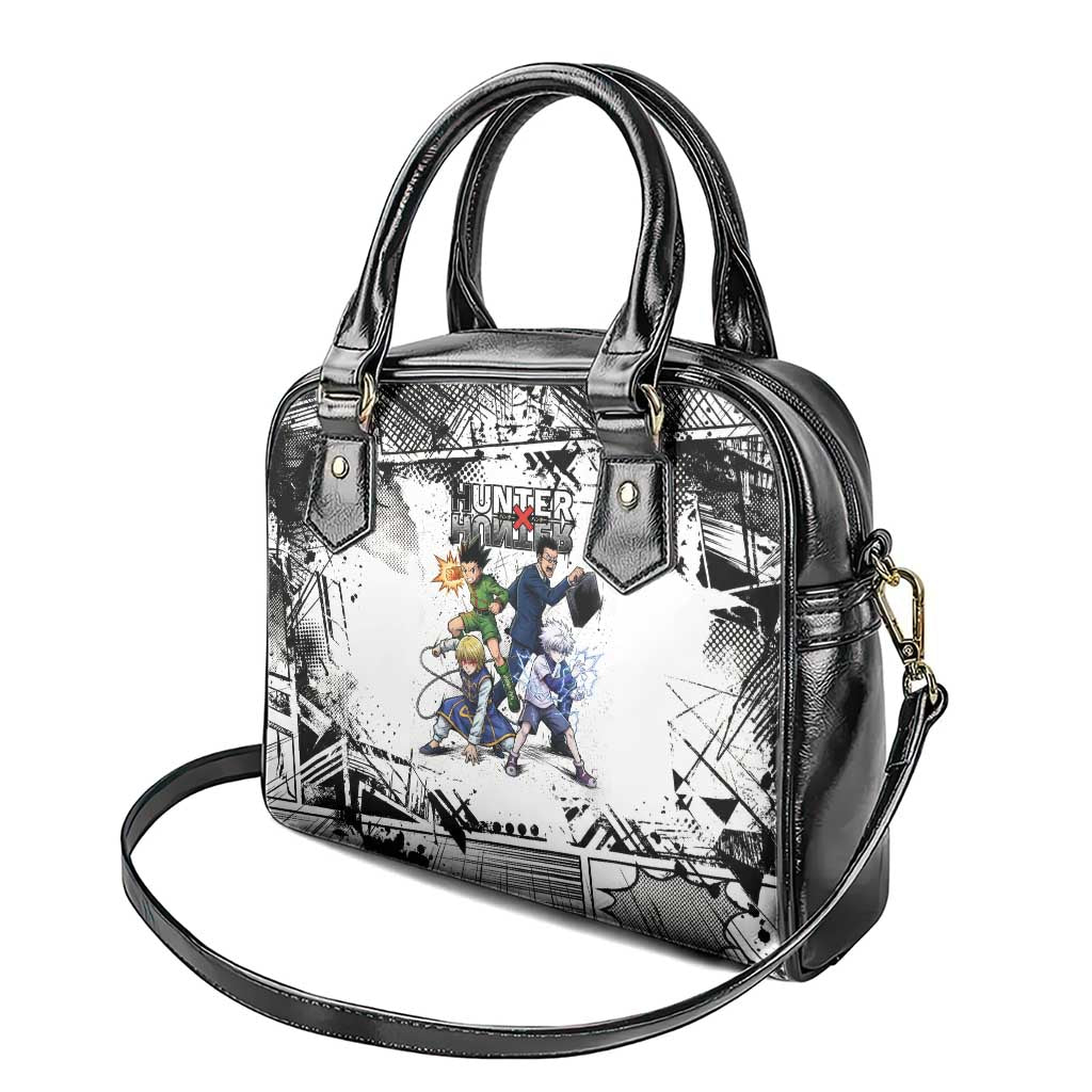 Main Characters Monochrome Graffiti Style Shoulder Handbag with Gon Killua Kurapika and Leorio Team Design - The Mazicc