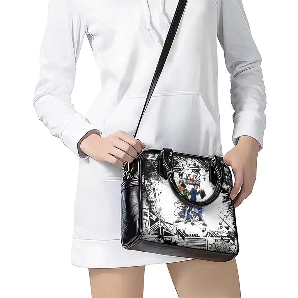 Main Characters Monochrome Graffiti Style Shoulder Handbag with Gon Killua Kurapika and Leorio Team Design - The Mazicc