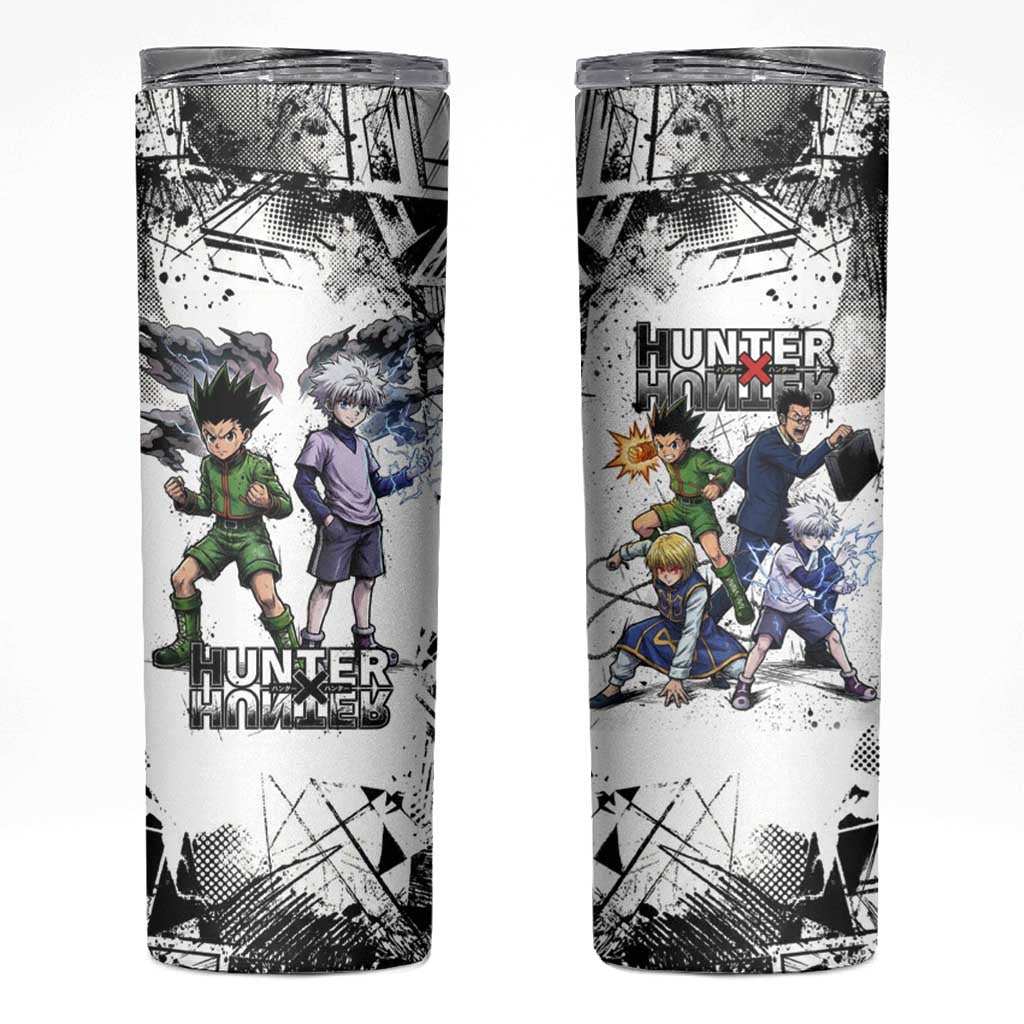 Main Characters Monochrome Graffiti Style Skinny Tumbler with Gon Killua Kurapika and Leorio Team Design - The Mazicc
