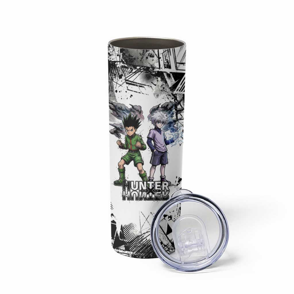 Main Characters Monochrome Graffiti Style Skinny Tumbler with Gon Killua Kurapika and Leorio Team Design - The Mazicc