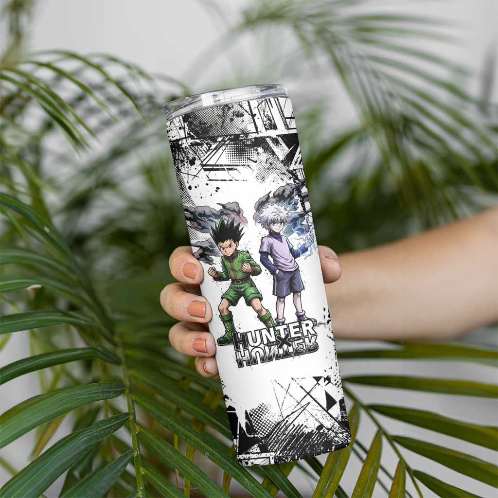 Main Characters Monochrome Graffiti Style Skinny Tumbler with Gon Killua Kurapika and Leorio Team Design - The Mazicc