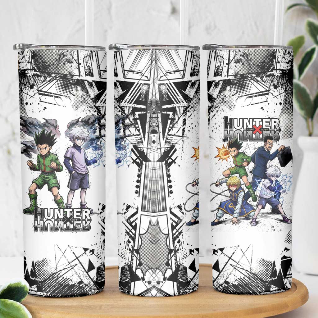Main Characters Monochrome Graffiti Style Skinny Tumbler with Gon Killua Kurapika and Leorio Team Design - The Mazicc