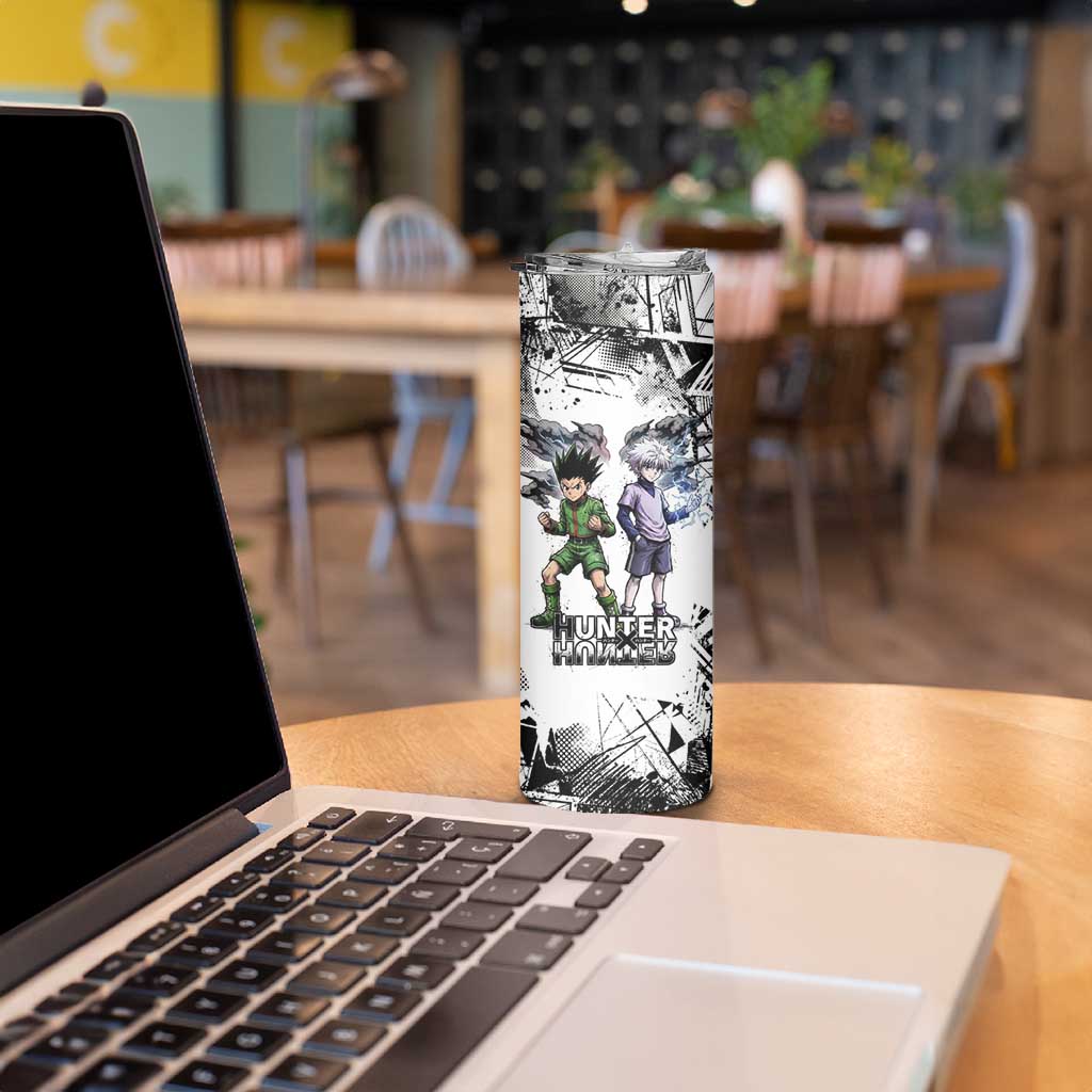 Main Characters Monochrome Graffiti Style Skinny Tumbler with Gon Killua Kurapika and Leorio Team Design - The Mazicc