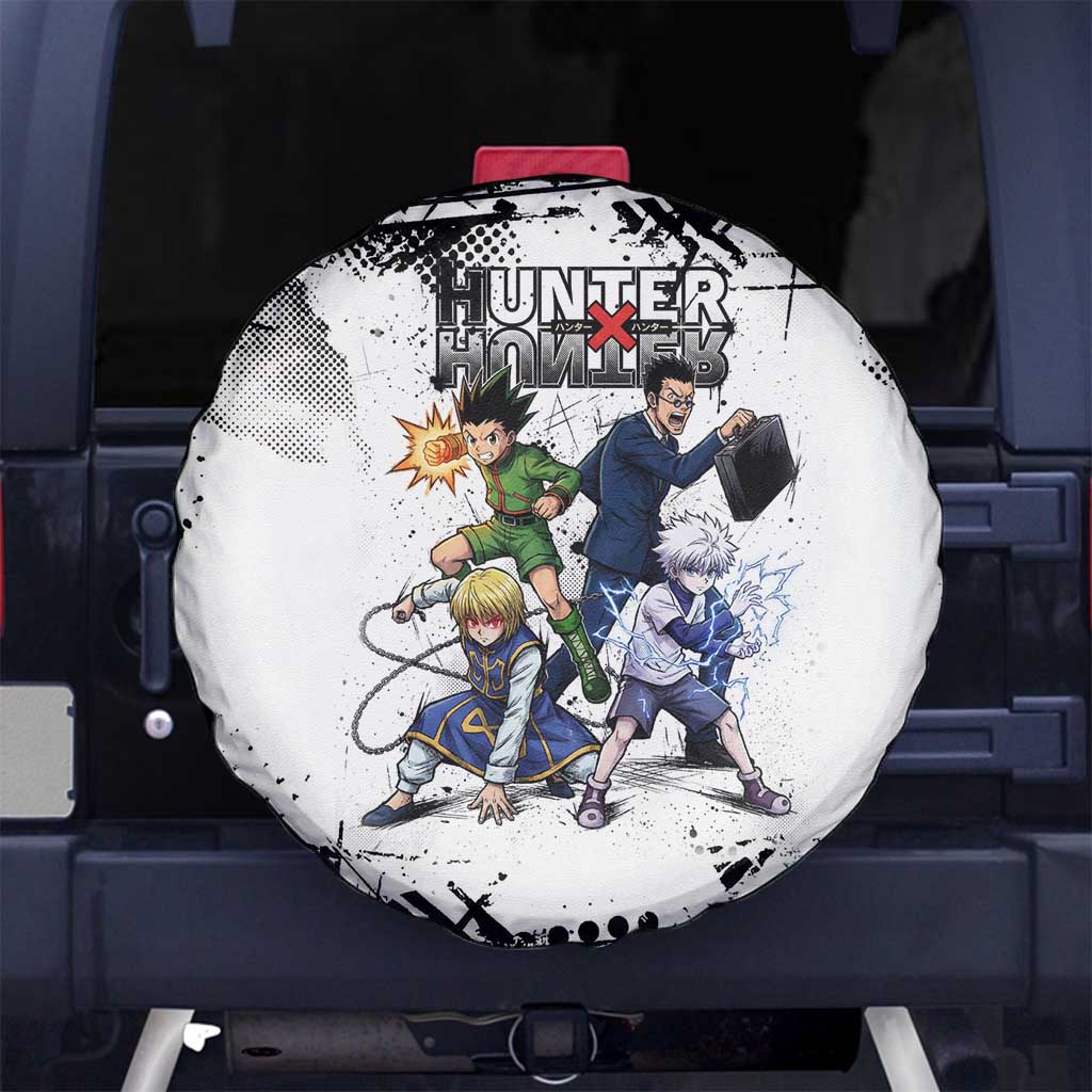 Main Characters Monochrome Graffiti Style Spare Tire Cover with Gon Killua Kurapika and Leorio Team Design - The Mazicc