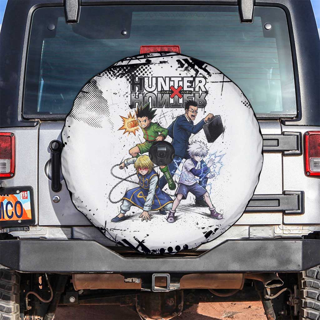 Main Characters Monochrome Graffiti Style Spare Tire Cover with Gon Killua Kurapika and Leorio Team Design - The Mazicc