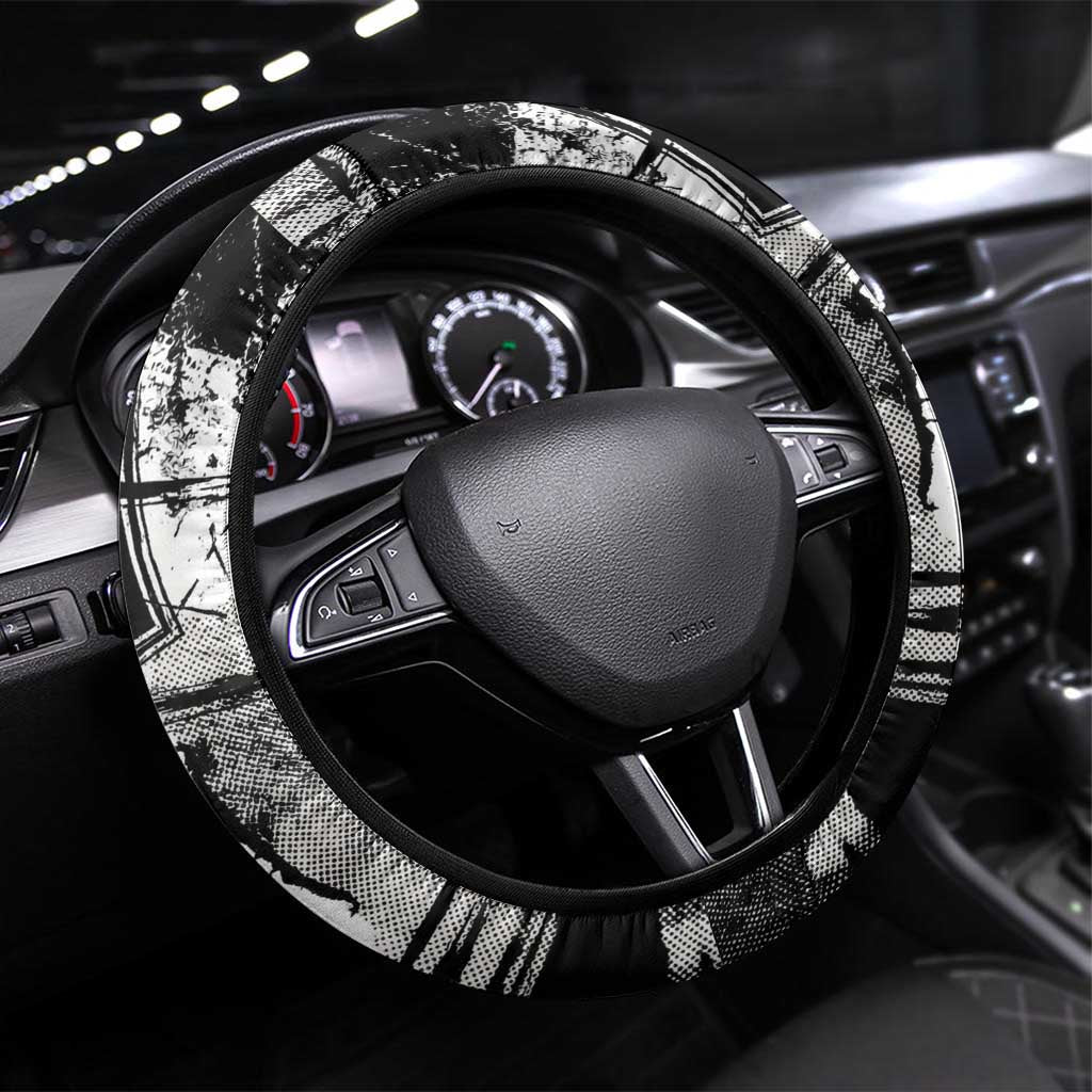 Main Characters Monochrome Graffiti Style Steering Wheel Cover with Gon Killua Kurapika and Leorio Team Design - The Mazicc