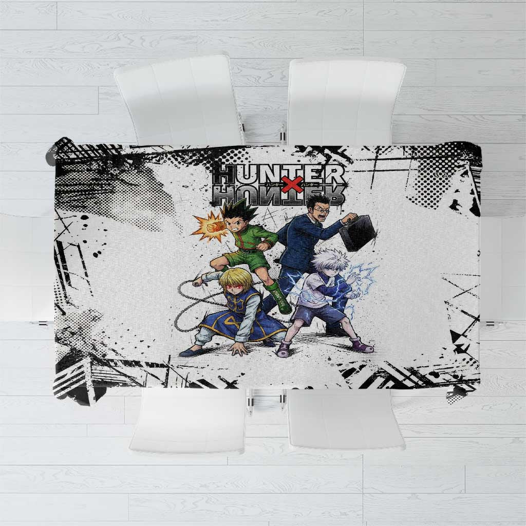 Main Characters Monochrome Graffiti Style Tablecloth with Gon Killua Kurapika and Leorio Team Design - The Mazicc