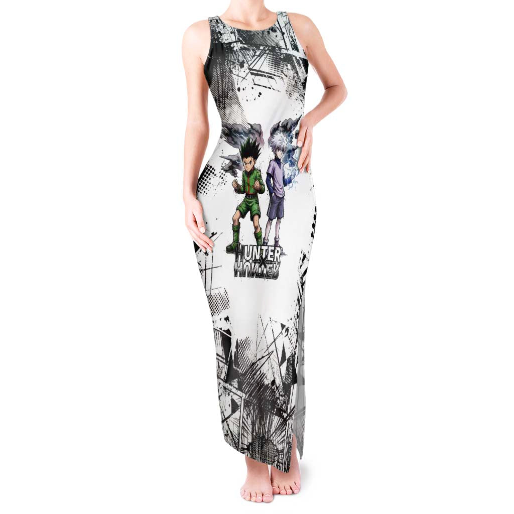 Main Characters Monochrome Graffiti Style Tank Maxi Dress with Gon Killua Kurapika and Leorio Team Design - The Mazicc