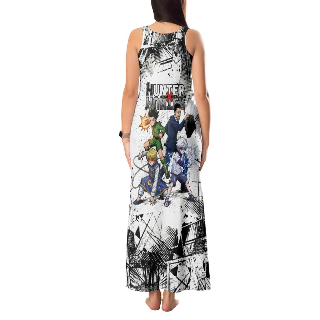 Main Characters Monochrome Graffiti Style Tank Maxi Dress with Gon Killua Kurapika and Leorio Team Design - The Mazicc