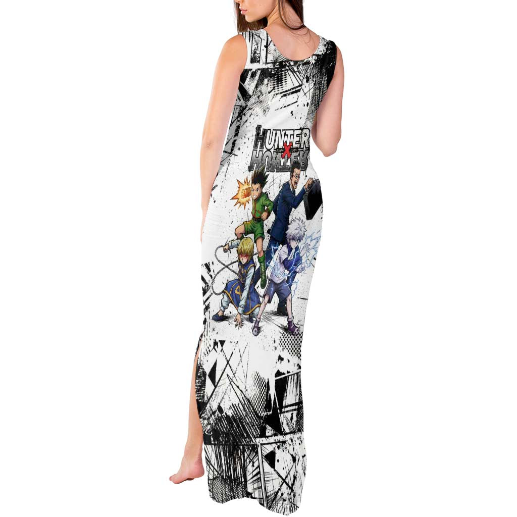 Main Characters Monochrome Graffiti Style Tank Maxi Dress with Gon Killua Kurapika and Leorio Team Design - The Mazicc