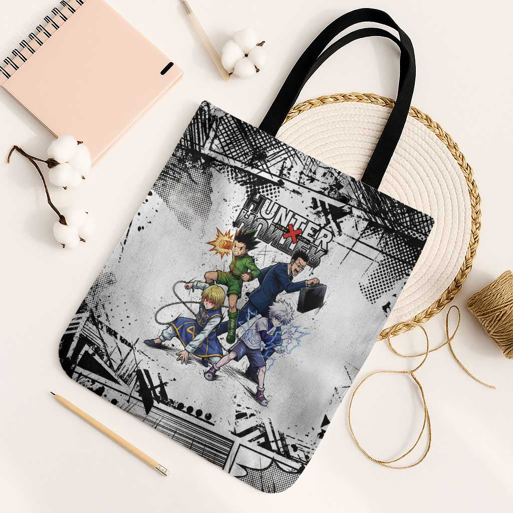 Main Characters Monochrome Graffiti Style Tote Bag with Gon Killua Kurapika and Leorio Team Design - The Mazicc