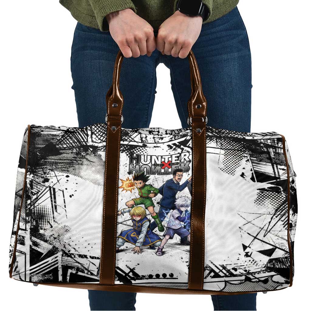 Main Characters Monochrome Graffiti Style Travel Bag with Gon Killua Kurapika and Leorio Team Design - The Mazicc