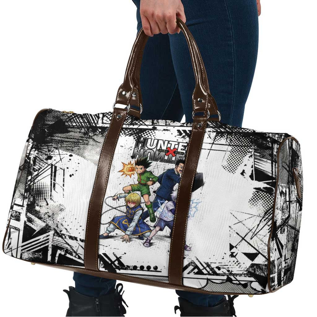 Main Characters Monochrome Graffiti Style Travel Bag with Gon Killua Kurapika and Leorio Team Design - The Mazicc