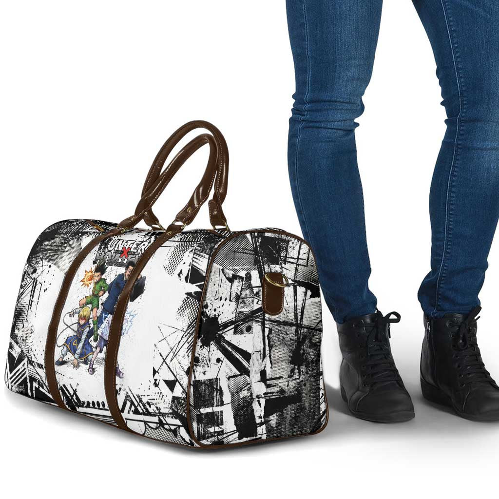 Main Characters Monochrome Graffiti Style Travel Bag with Gon Killua Kurapika and Leorio Team Design - The Mazicc