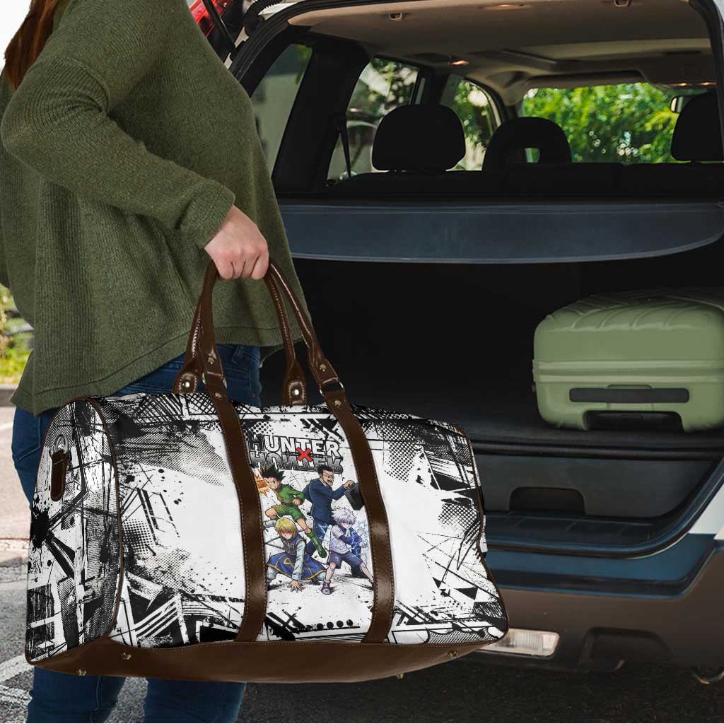 Main Characters Monochrome Graffiti Style Travel Bag with Gon Killua Kurapika and Leorio Team Design - The Mazicc