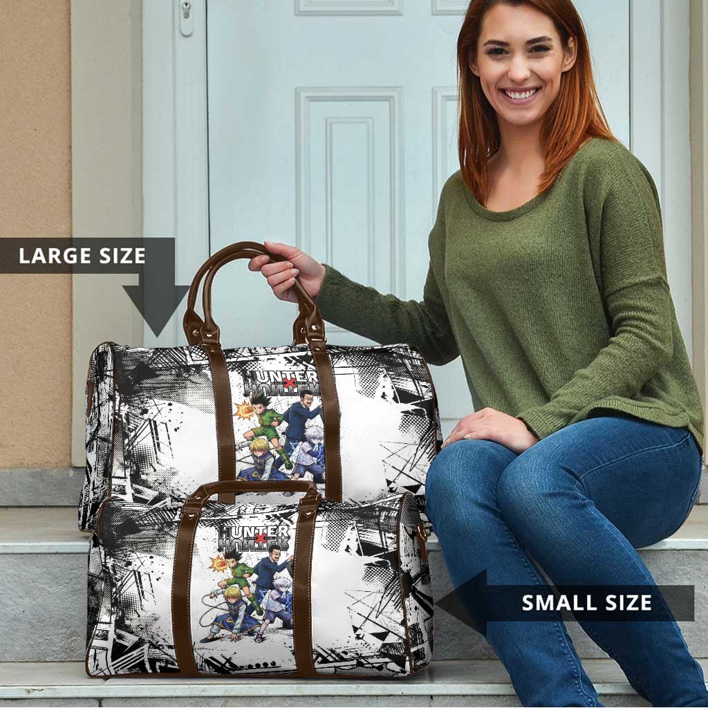 Main Characters Monochrome Graffiti Style Travel Bag with Gon Killua Kurapika and Leorio Team Design - The Mazicc