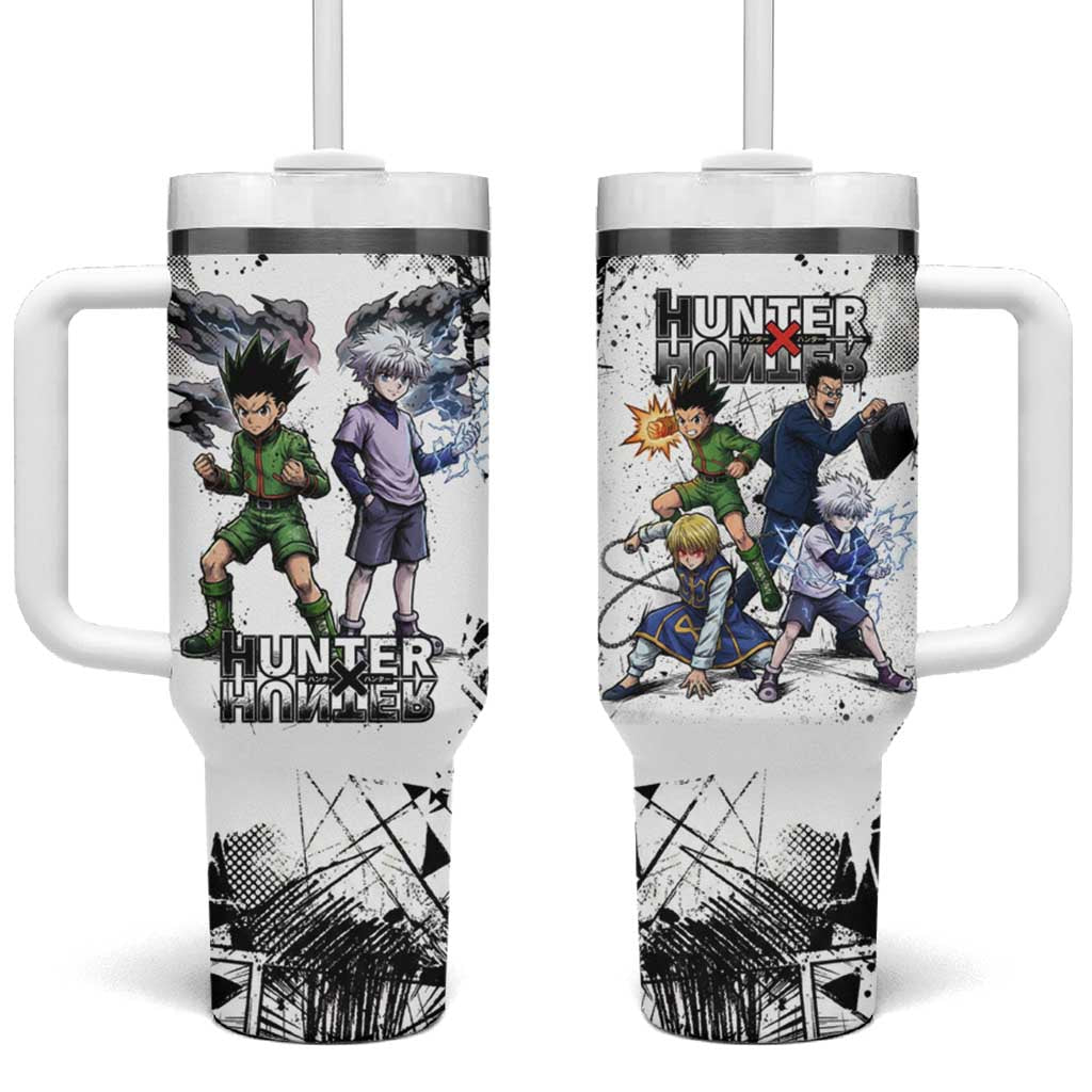 Main Characters Monochrome Graffiti Style Tumbler With Handle with Gon Killua Kurapika and Leorio Team Design - The Mazicc