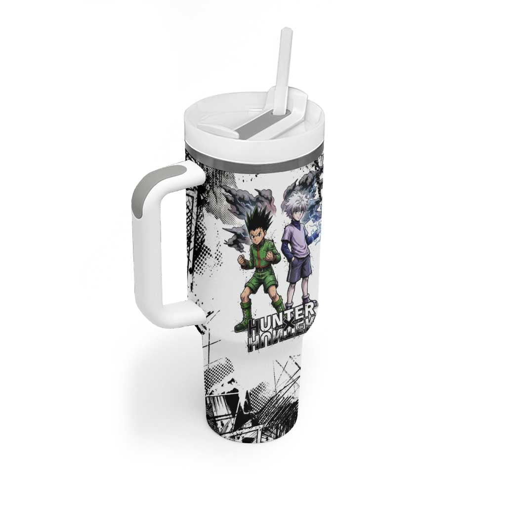 Main Characters Monochrome Graffiti Style Tumbler With Handle with Gon Killua Kurapika and Leorio Team Design - The Mazicc