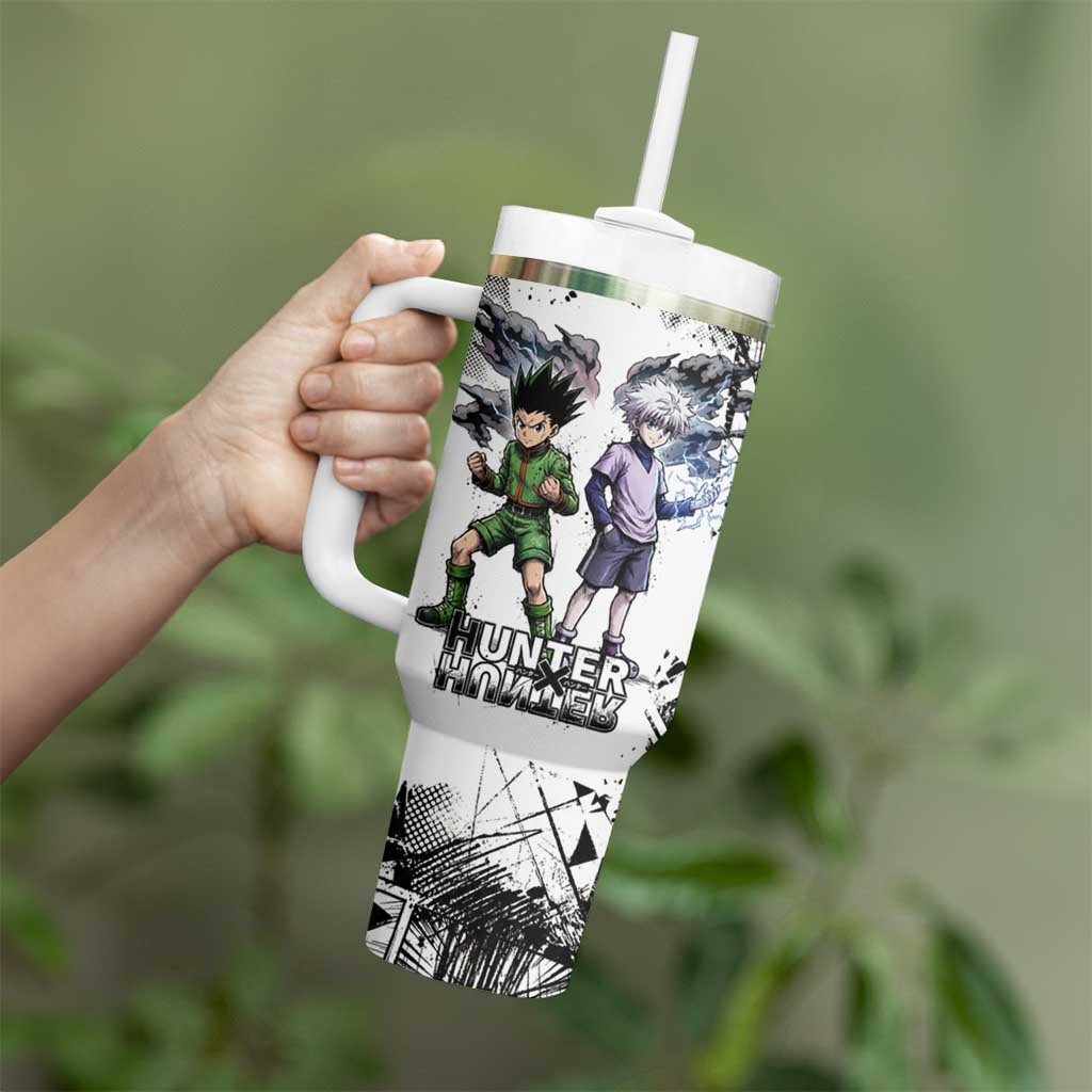 Main Characters Monochrome Graffiti Style Tumbler With Handle with Gon Killua Kurapika and Leorio Team Design - The Mazicc