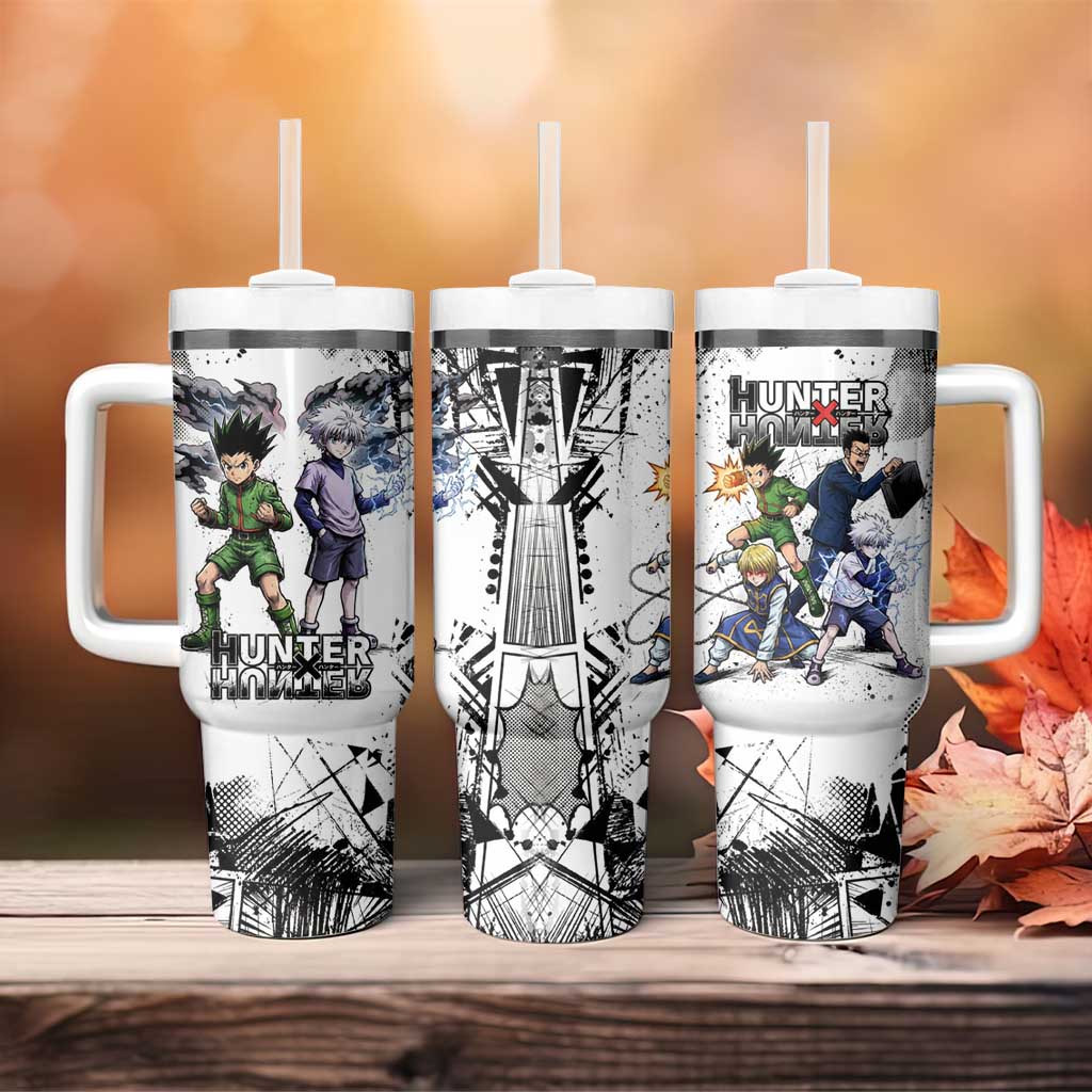 Main Characters Monochrome Graffiti Style Tumbler With Handle with Gon Killua Kurapika and Leorio Team Design - The Mazicc