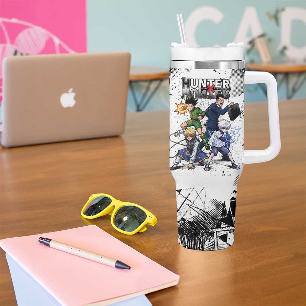 Main Characters Monochrome Graffiti Style Tumbler With Handle with Gon Killua Kurapika and Leorio Team Design - The Mazicc