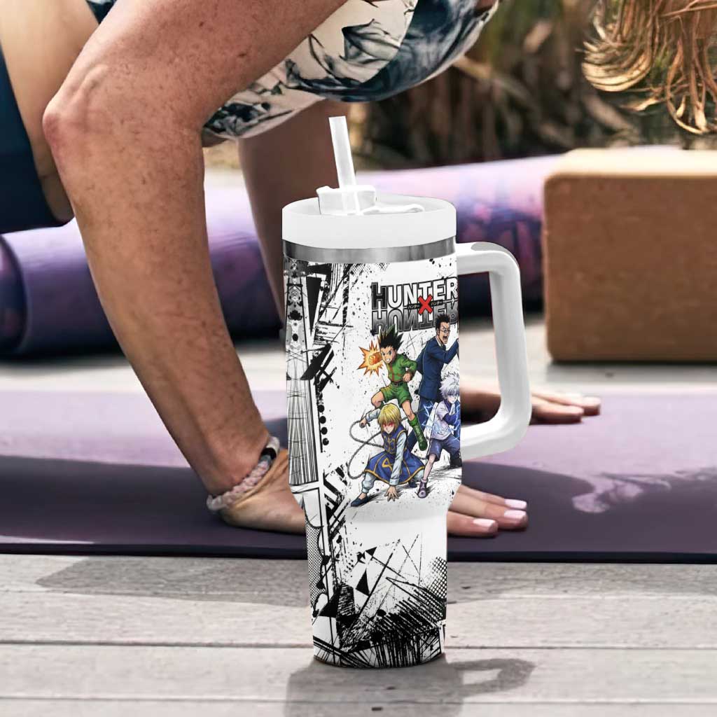 Main Characters Monochrome Graffiti Style Tumbler With Handle with Gon Killua Kurapika and Leorio Team Design - The Mazicc