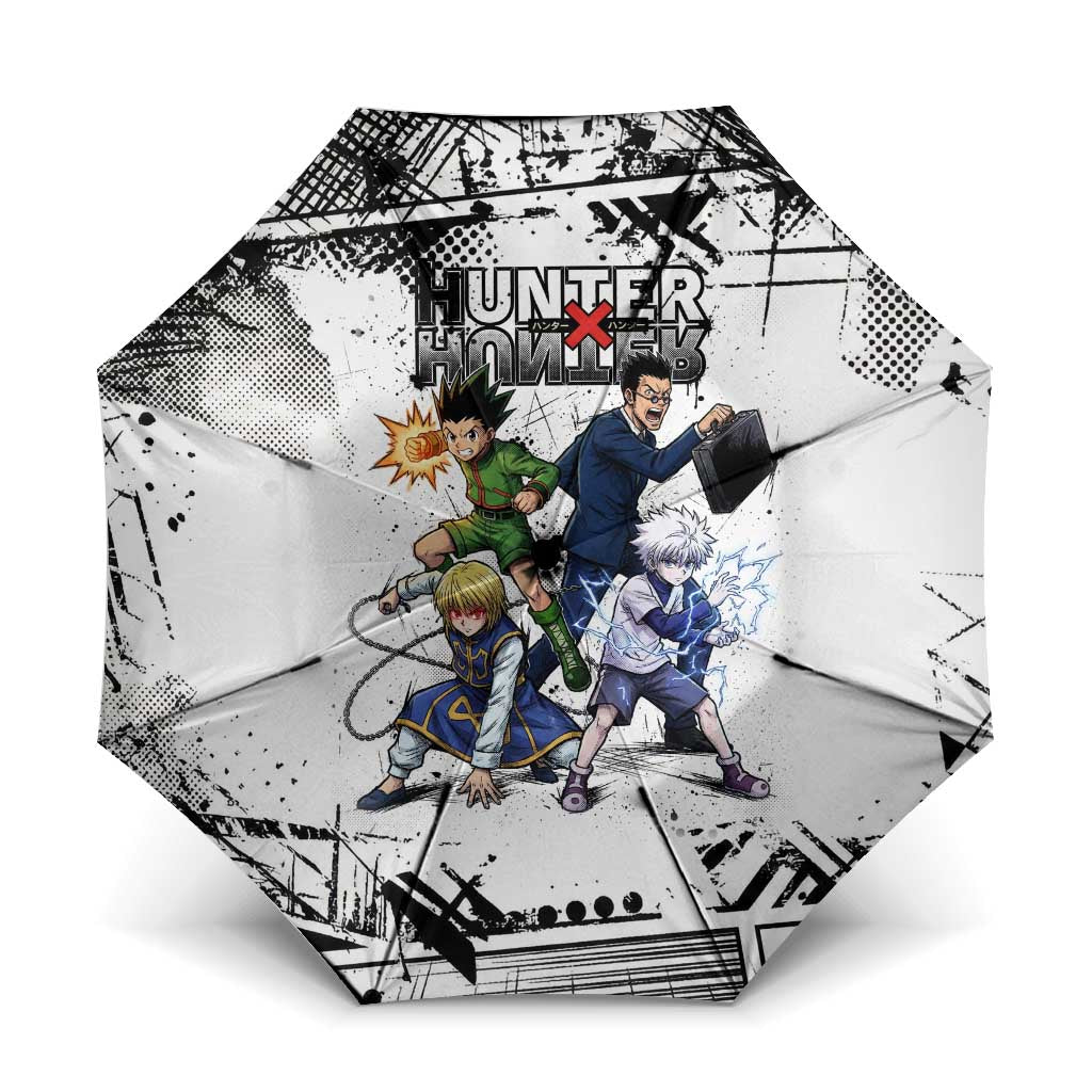Main Characters Monochrome Graffiti Style Umbrella with Gon Killua Kurapika and Leorio Team Design - The Mazicc
