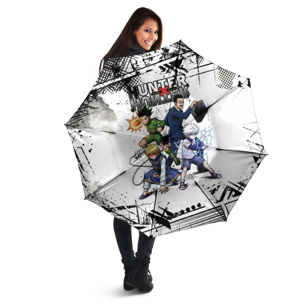 Main Characters Monochrome Graffiti Style Umbrella with Gon Killua Kurapika and Leorio Team Design - The Mazicc