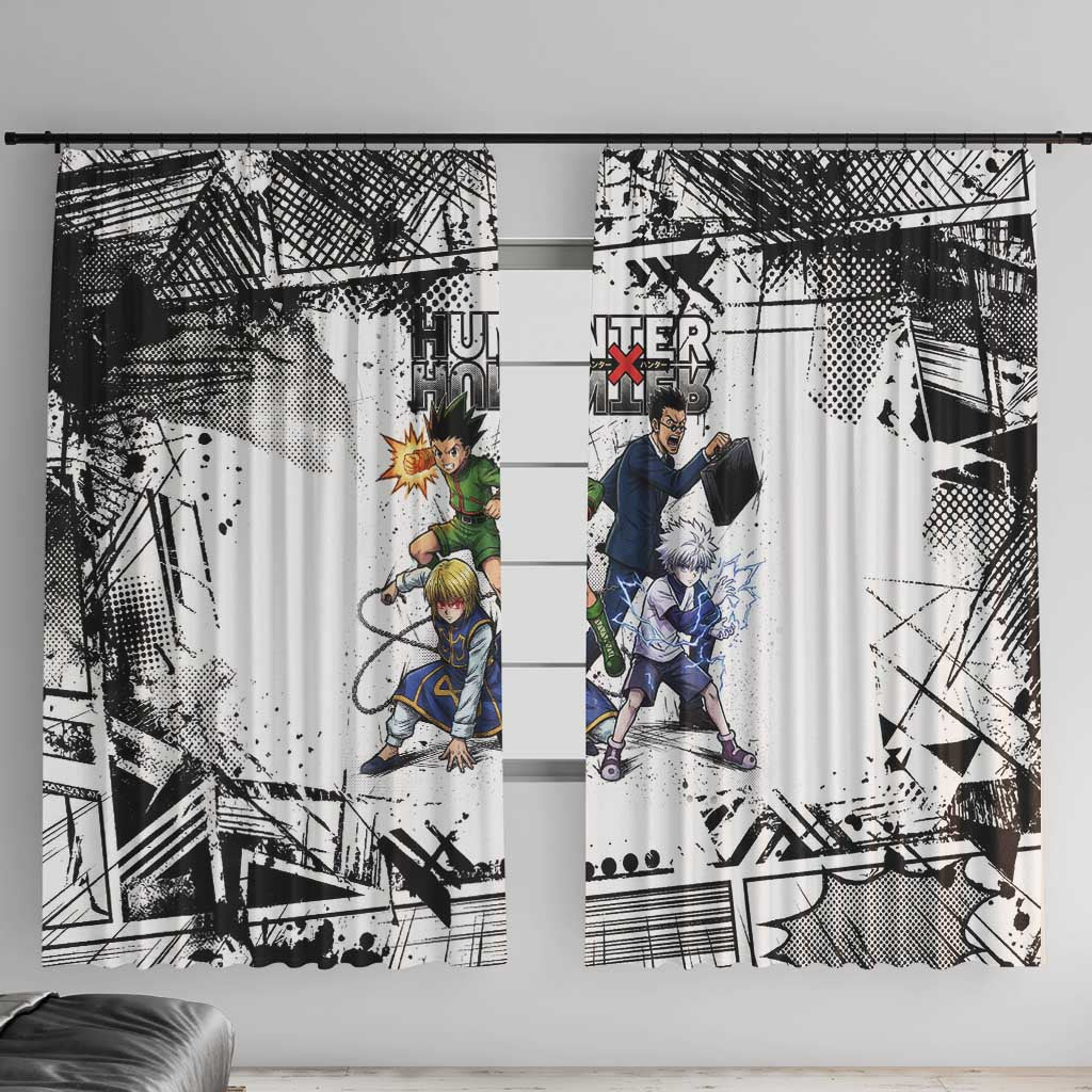 Main Characters Monochrome Graffiti Style Window Curtain with Gon Killua Kurapika and Leorio Team Design - The Mazicc