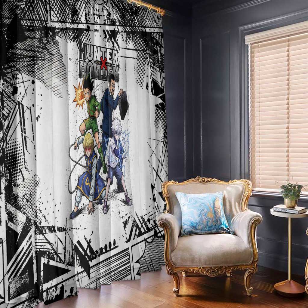 Main Characters Monochrome Graffiti Style Window Curtain with Gon Killua Kurapika and Leorio Team Design - The Mazicc