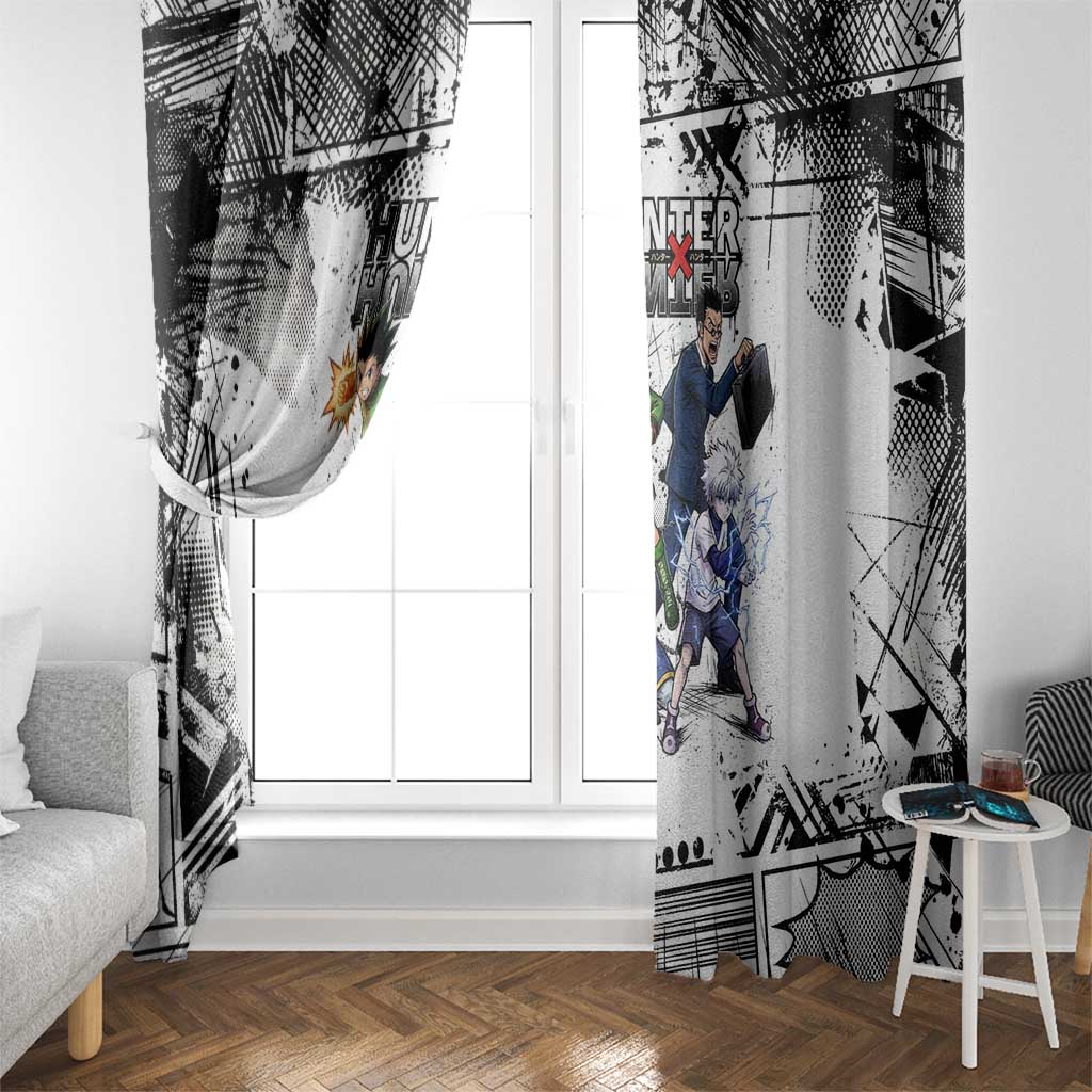 Main Characters Monochrome Graffiti Style Window Curtain with Gon Killua Kurapika and Leorio Team Design - The Mazicc