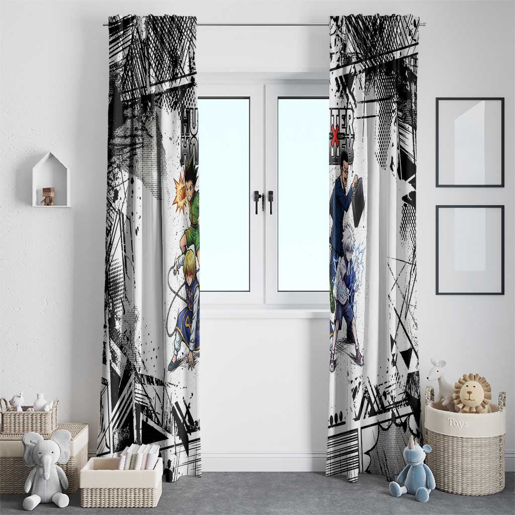 Main Characters Monochrome Graffiti Style Window Curtain with Gon Killua Kurapika and Leorio Team Design - The Mazicc