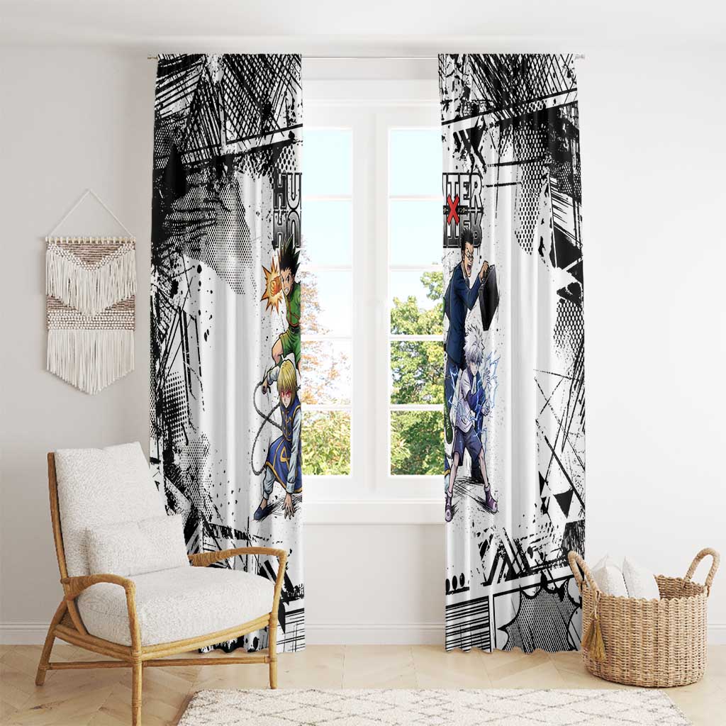 Main Characters Monochrome Graffiti Style Window Curtain with Gon Killua Kurapika and Leorio Team Design - The Mazicc