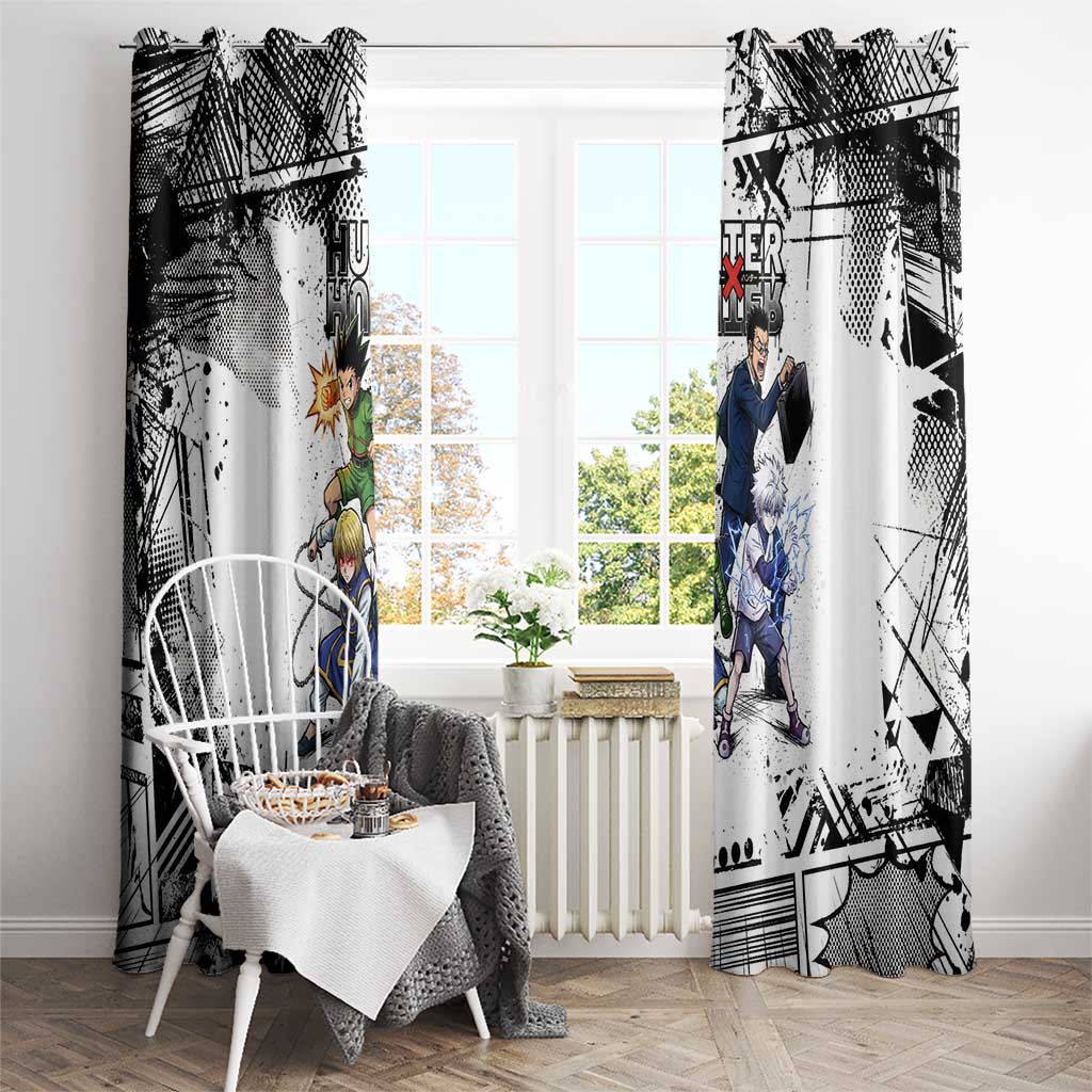 Main Characters Monochrome Graffiti Style Window Curtain with Gon Killua Kurapika and Leorio Team Design - The Mazicc