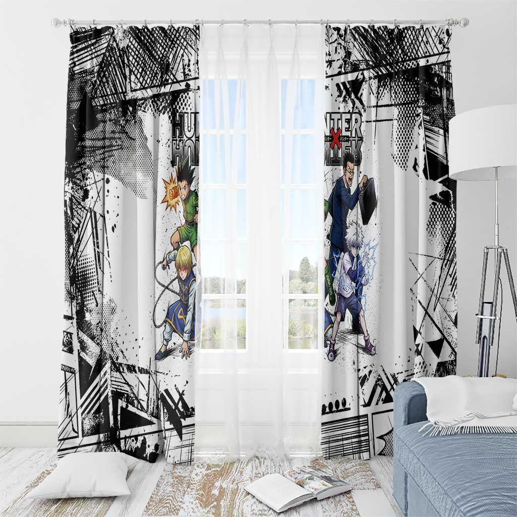Main Characters Monochrome Graffiti Style Window Curtain with Gon Killua Kurapika and Leorio Team Design - The Mazicc