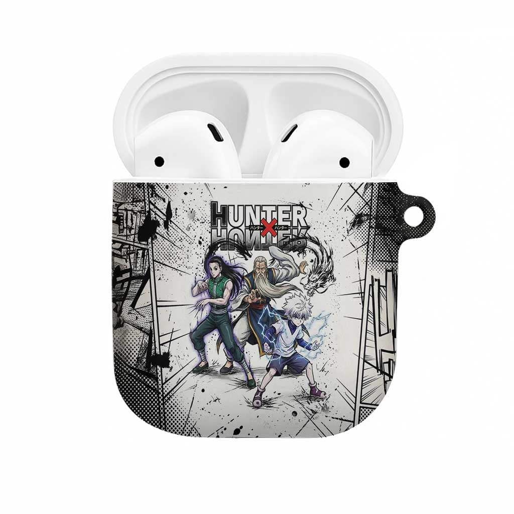 Killua Silva Illumi Team Design AirPods Case with Monochrome Graffiti Background and Hunter Association Symbols - The Mazicc