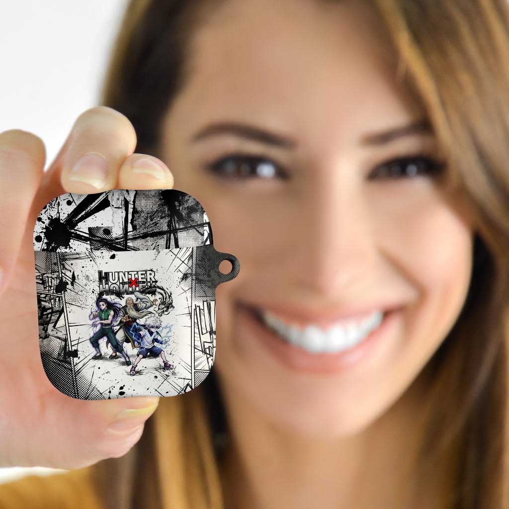 Killua Silva Illumi Team Design AirPods Case with Monochrome Graffiti Background and Hunter Association Symbols - The Mazicc