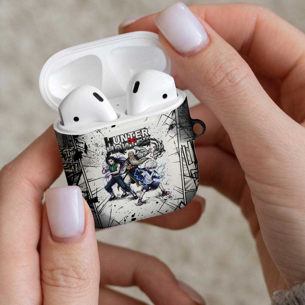 Killua Silva Illumi Team Design AirPods Case with Monochrome Graffiti Background and Hunter Association Symbols - The Mazicc
