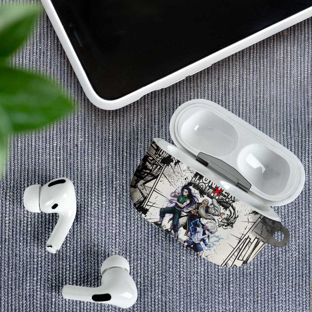 Killua Silva Illumi Team Design AirPods Case with Monochrome Graffiti Background and Hunter Association Symbols - The Mazicc