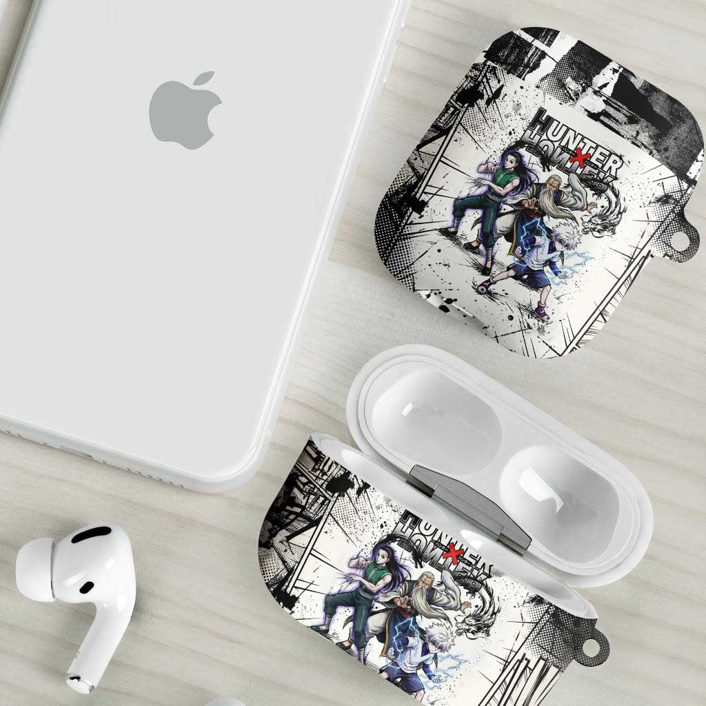 Killua Silva Illumi Team Design AirPods Case with Monochrome Graffiti Background and Hunter Association Symbols - The Mazicc
