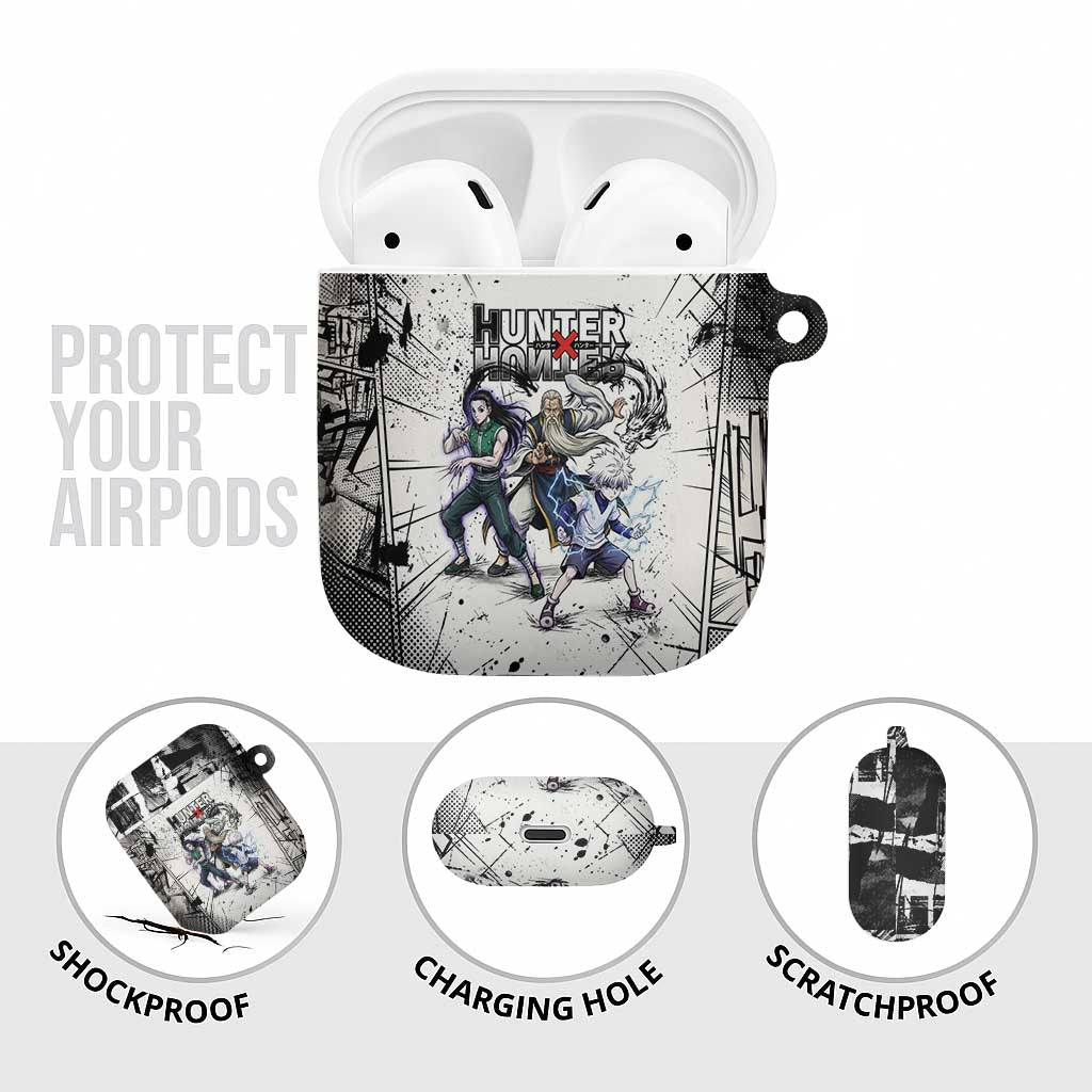 Killua Silva Illumi Team Design AirPods Case with Monochrome Graffiti Background and Hunter Association Symbols - The Mazicc