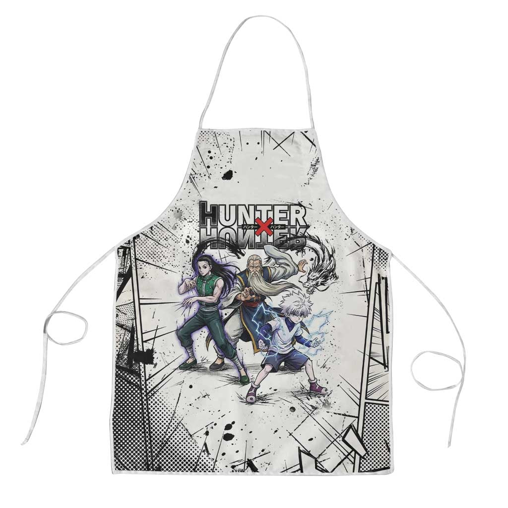 Killua Silva Illumi Team Design Apron with Monochrome Graffiti Background and Hunter Association Symbols - The Mazicc