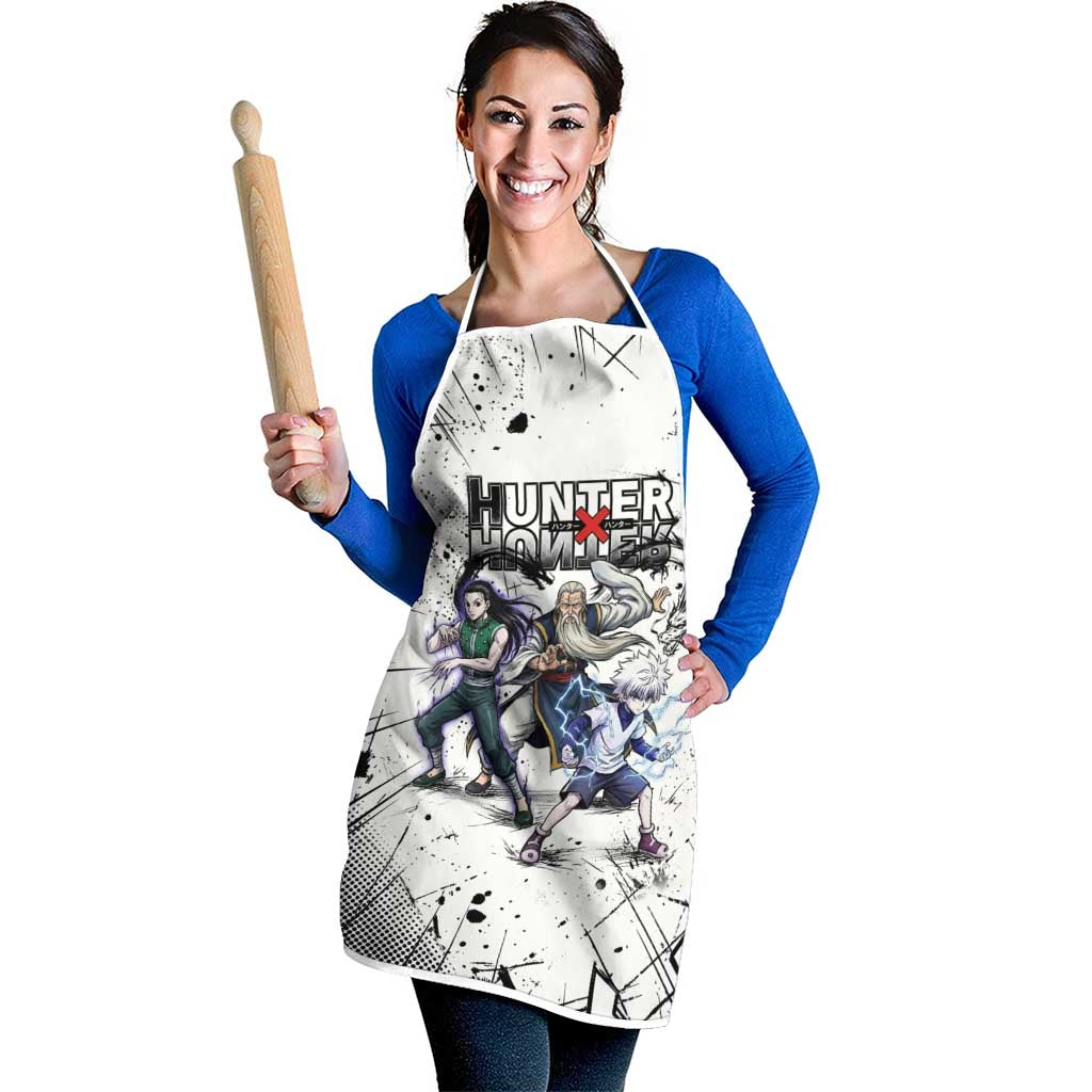 Killua Silva Illumi Team Design Apron with Monochrome Graffiti Background and Hunter Association Symbols - The Mazicc