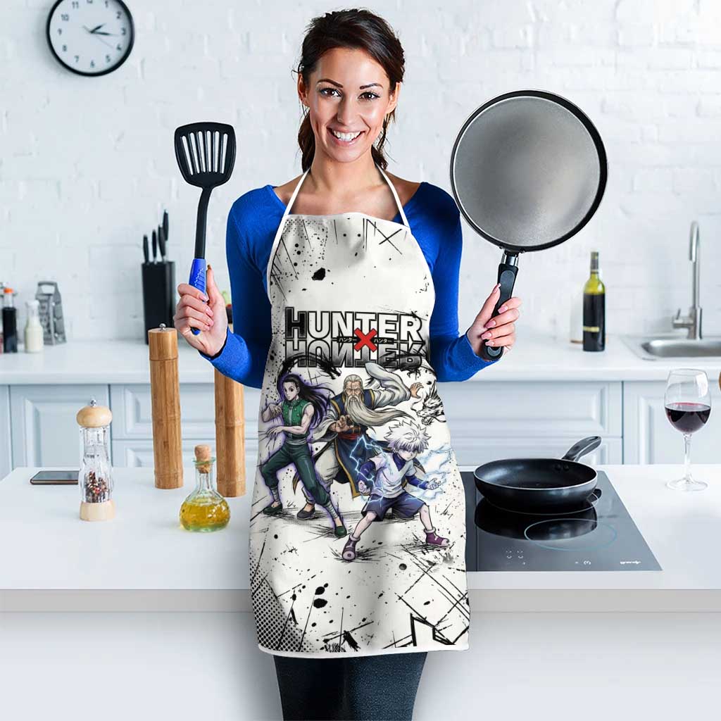 Killua Silva Illumi Team Design Apron with Monochrome Graffiti Background and Hunter Association Symbols - The Mazicc