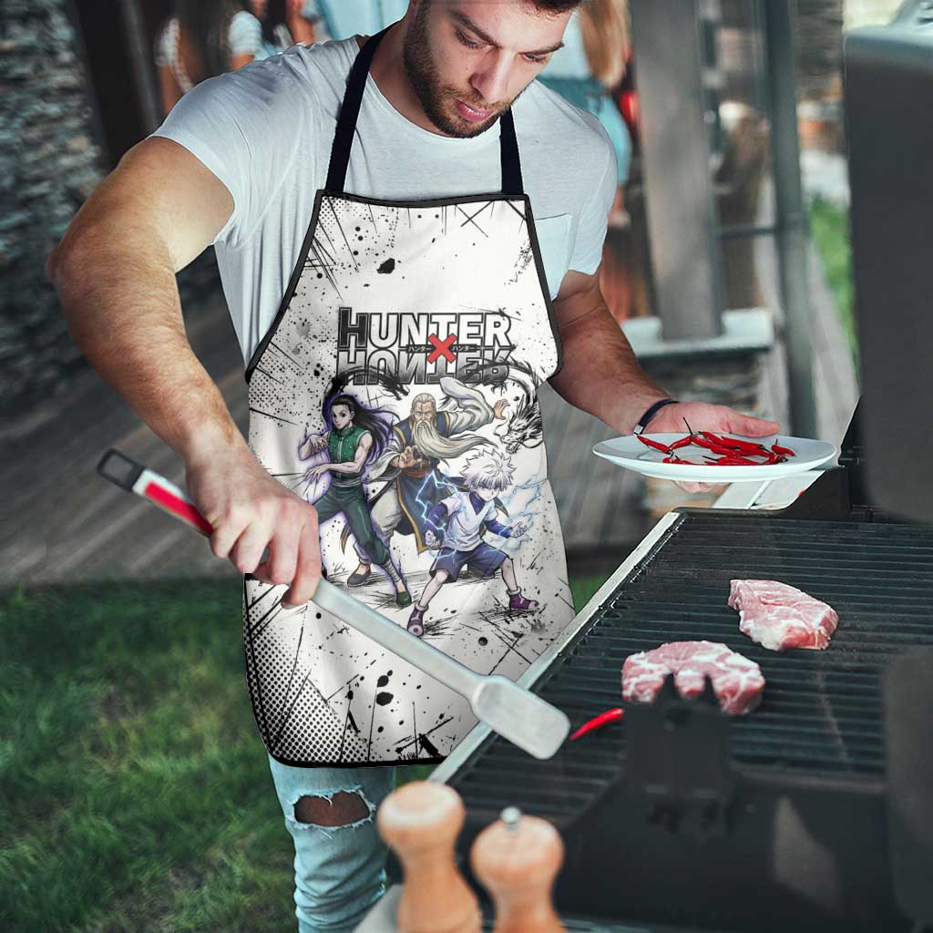 Killua Silva Illumi Team Design Apron with Monochrome Graffiti Background and Hunter Association Symbols - The Mazicc