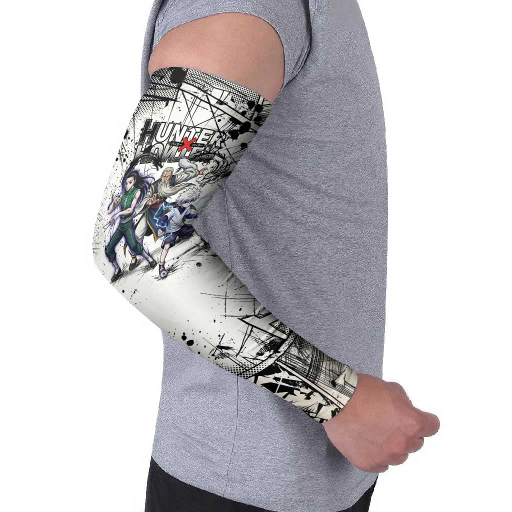 Killua Silva Illumi Team Design Arm Sleeves with Monochrome Graffiti Background and Hunter Association Symbols - The Mazicc