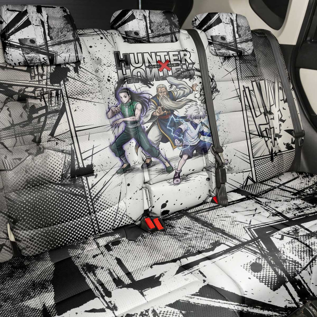 Killua Silva Illumi Team Design Back Car Seat Cover with Monochrome Graffiti Background and Hunter Association Symbols - The Mazicc
